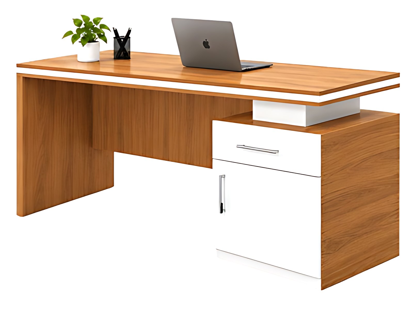 Walnut Office Table with Cabinet MK-OT-102 by ModularKart