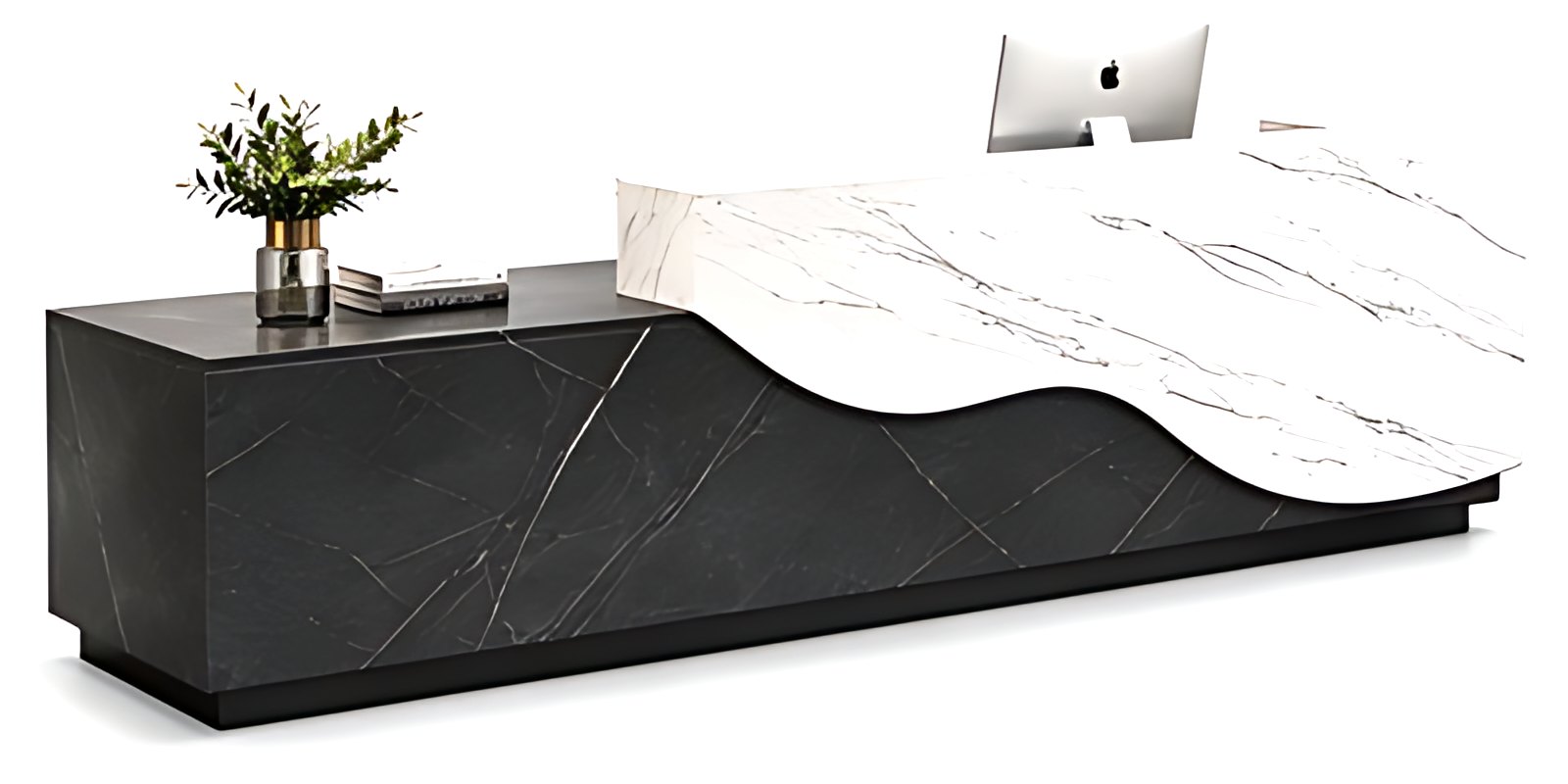 Black Marble Wave Reception Desk MK-RC-117 by ModularKart