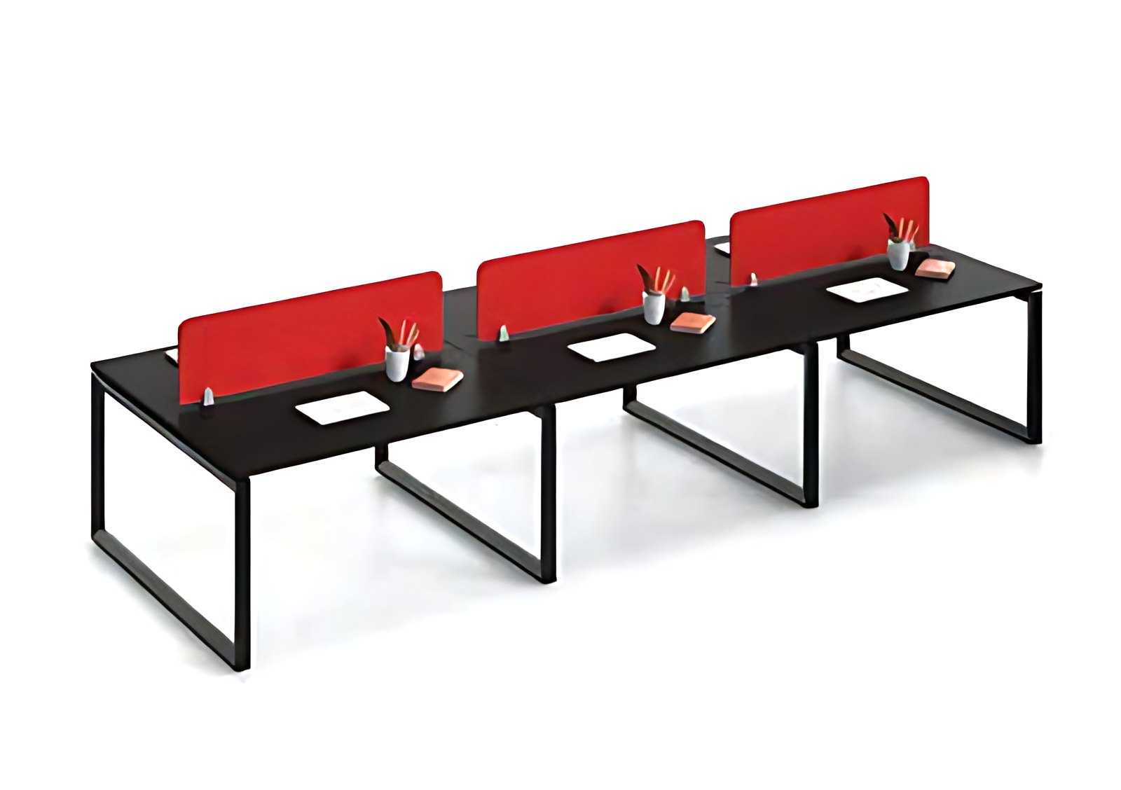 Six-Seater Linear Workstation, Red Screens MK-WS-102 by ModularKart