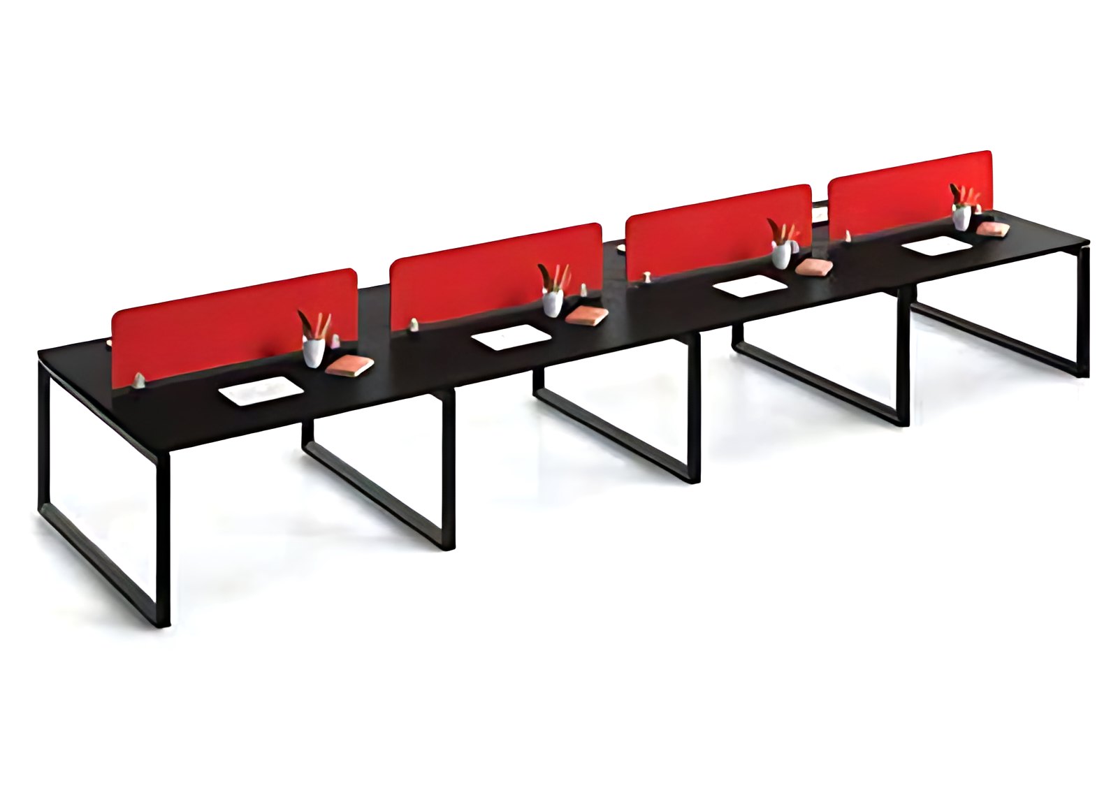 Eight-Seater Linear Workstation, Red Screens MK-WS-103 by ModularKart