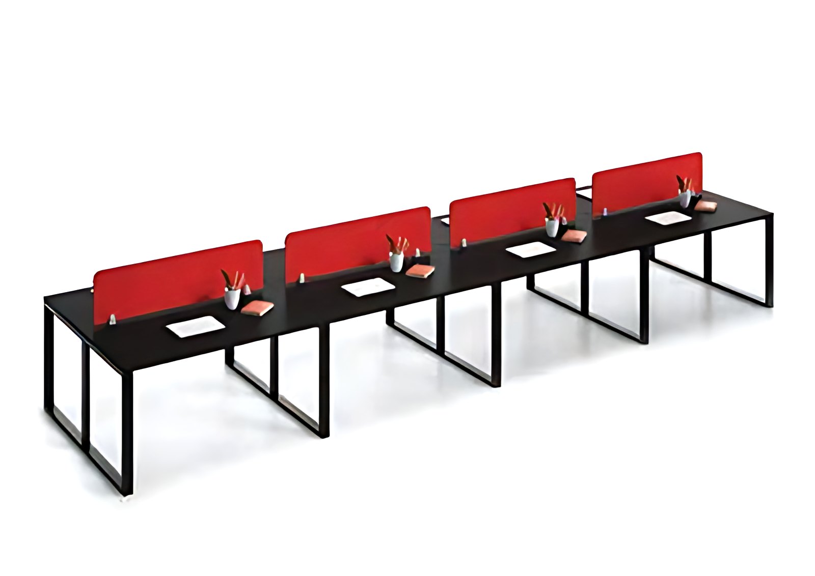 Eight-Seater Bench Workstation, Red Screens MK-WS-110 by ModularKart