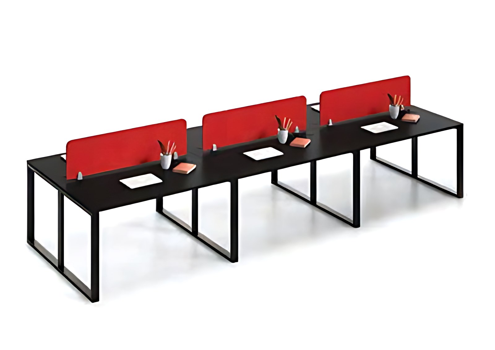 Ten-Seater Bench Workstation, Red Screens MK-WS-111 by ModularKart